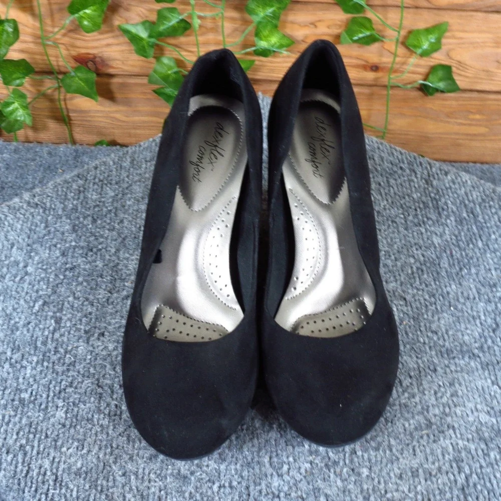 Dexflex Comfort Women Wedge Pump Size 7 Wide Professional Work Black Faux Suede